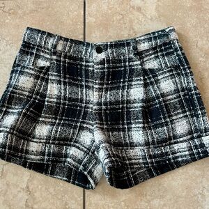 MNG Mango Plaid‎ Cotton High Waisted Casual Tweed Shorts Black White Size 8